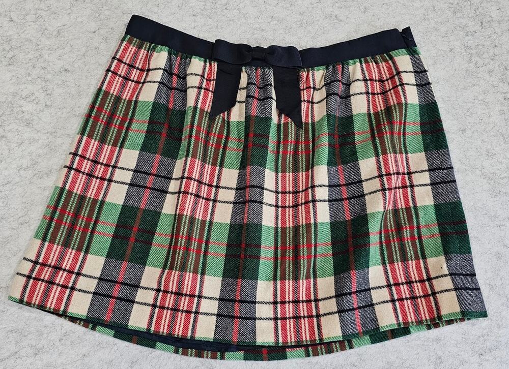 Vineyard Vines Wool Blend Tartan Mini Skirt, Plaid, Red Green, Bow, Lined, Sz 14